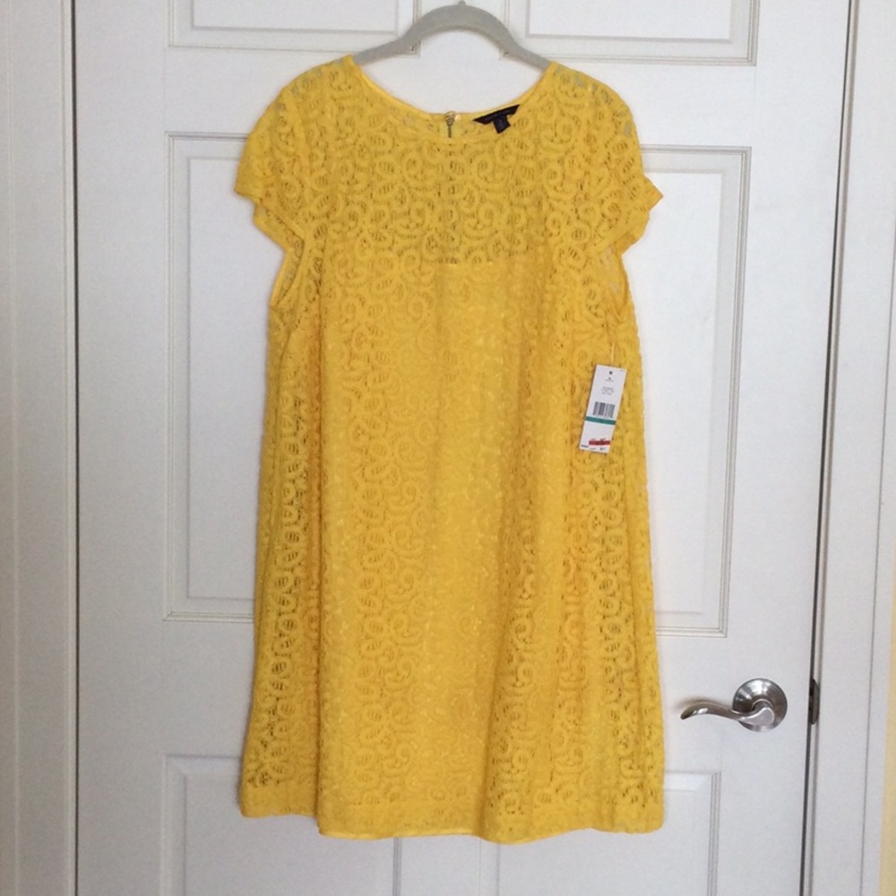 Tommy Hilfiger yellow lace dress with under slip size 16